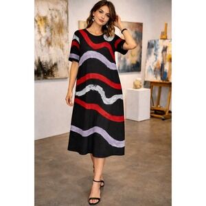 ZEA INK & REN Tonle Artsy Abstract Brushstroke Swing Tunic Dress Black S